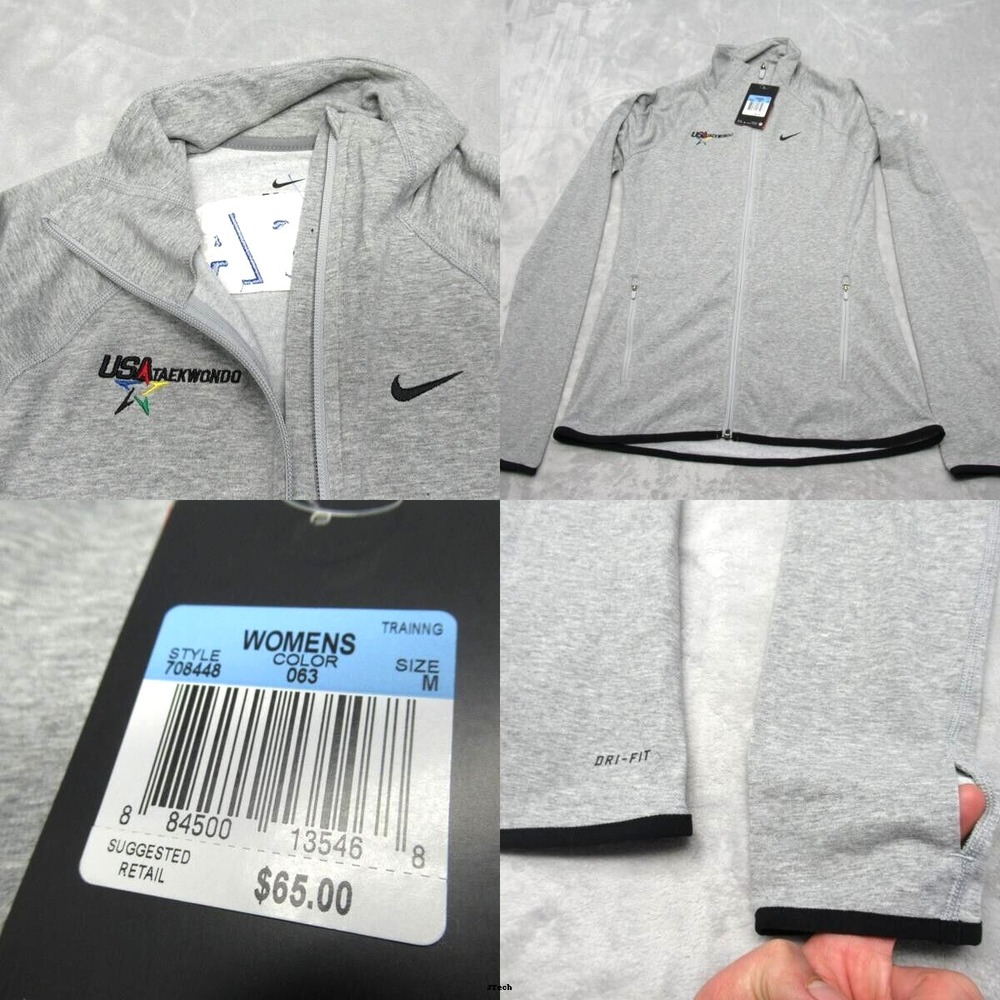 Nike Tech Fleece Jacket Women Large Heather Gray USA Taekwondo Full Zip LOGO NEW